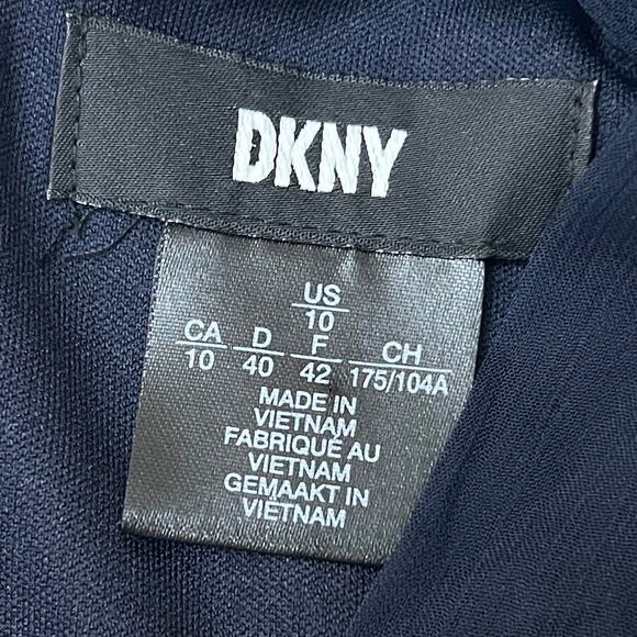 DKNY Navy Blue Floral Chiffon Bow Neckline Knee Length Shift Dress Women's 10 - Picture 8 of 9